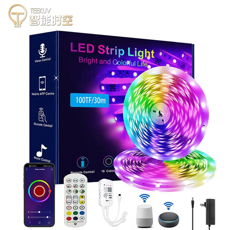 G-Lights High Quality Indoor Ip20 Remote Multicolor 24v 10m Neon Strip Lamp Smd Flexible Rgb Smart Led Strip Light