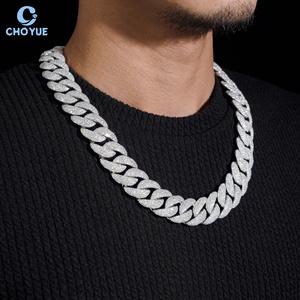 Cadena de eslabones cubanos de moissanita de 20 mm de gran tamaño con incrustaciones de mosaico, chapada en rodio, de plata maciza 925, joyería Hiphop Iced Out - Product Image 5
