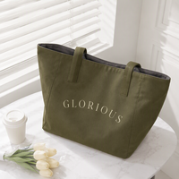Grand sac de shopping en tissu personnalisé, sac fourre-tout en toile vert olive avec sangles en sangle, écologique, réutilisable pour les sorties féminines