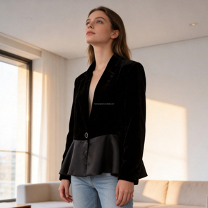 Blazer <span class=keywords><strong>de</strong></span> Terciopelo y Seda Personalizado <span class=keywords><strong>para</strong></span> <span class=keywords><strong>Mujer</strong></span>, Ideal <span class=keywords><strong>para</strong></span> Fiestas Nocturnas - Product Image 1