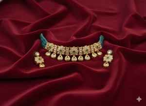 Conjunto de Collar Choker Polki Antiguo Tradicional con Diseño de Alto Pulido Dorado, Joyería Elegante y Sofisticada para Novias y Fiestas - Product Image 4