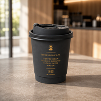 Gobelets à café en papier noir à double paroi de 16 oz avec logo personnalisé, estampage à chaud en feuille d'or, vente en gros, gobelets isothermes jetables