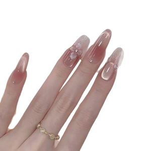 Uñas Postizas Personalizadas de Gel Acrílico Suave, 30 Piezas, Color Rojo Vino, Estilo Chica Picante de Año Nuevo, Forma Almendrada Corta - Product Image 5