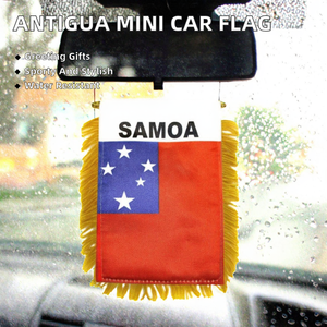 Drapeau de voiture sportif en polyester à impression numérique, imperméable, avec franges dorées et ventouse pour rétroviseur - Product Image 2