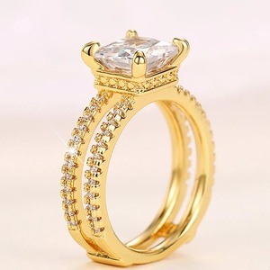 Anello a doppio strato con corona per donna, taglio quadrato, stile principessa, scintillante, con quattro punte, idea regalo. - Product Image 4