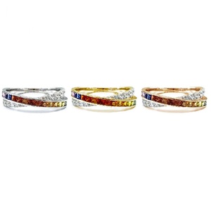 Anillo de Boda Cruzado de Oro Blanco Sólido de 18k con Zafiro Corte Princesa y Gemas Multicolor para Mujer, Joyería Fina - Product Image 4