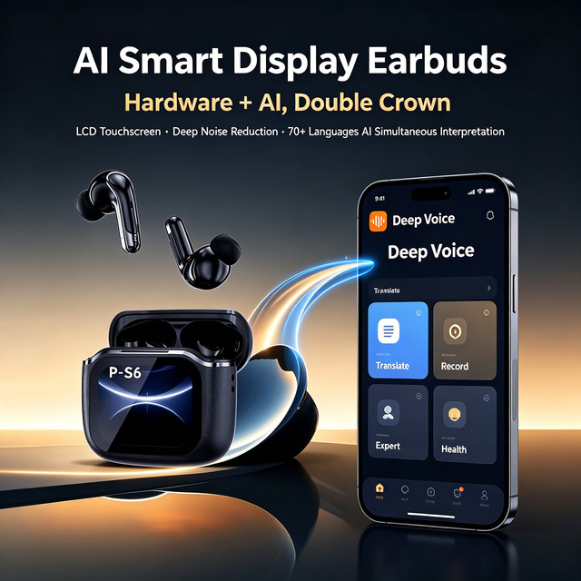 Touch Screen Smart LED Digital Display Anc Headset Earbuds Wireless BT Earphones Headphones with AI Translator App for Gaming