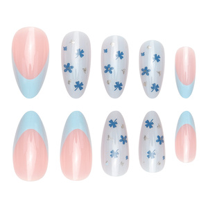 Blue Star French Nails Luxury Ballerina Long Coffin Acrílico PRENSADO <span class=keywords><strong>Uñas</strong></span> <span class=keywords><strong>con</strong></span> pegamento Reutilizable Logotipo personalizado para bricolaje o uso en salón - Product Image 2