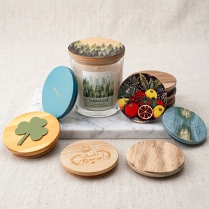Tapa de Madera Artística Personalizada WeWood de Vietnam, Cubierta de Madera con Patrón de Lujo para Envases de Velas Aromáticas - Product Image 1