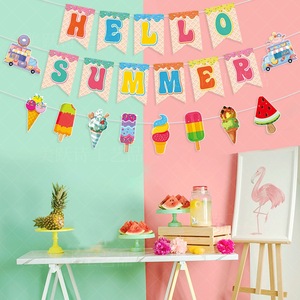 Decoración hawaiana HELLO SUMMER Ice Cream Pull Flag helado donuts decoración de fiesta de verano latte - Product Image 2