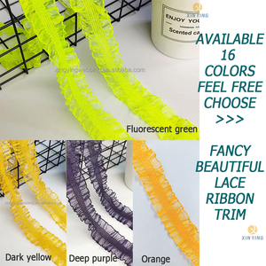 Cinta de encaje floral elástica de organza transparente con doble fruncido de 3 cm para prendas de vestir, vestidos, bricolaje y ropa de muñecas - Product Image 4