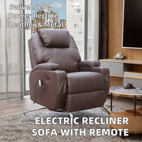 Fauteuil inclinable monoplace pivotant manuel sans dossier avec télécommande en cuir PU, cadre en bois moderne, design modulaire extensible, console et porte-gobelet