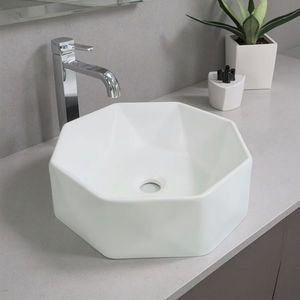 حوض حمام سيراميك أبيض سداسي الشكل بسيط من tarpulmoder سهل التركيب حوض حجري للمنزل أو الفندق بفتحة واحدة - Product Image 5