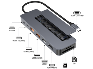 ฮับ USB C 9ใน1พร้อมช่องเสียบ SSD แบบ NVMe M.2 10Gbps 4K60Hz HDTV 100W PD USB-C/USB-A 3.2ตัวอ่านการ์ด sd/tf แท่นชาร์จแล็ปท็อป - Product Image 2