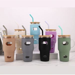 XH GT8011 Gobelet en verre 32oz avec manchon en silicone antichoc, poignée ergonomique et couvercle à paille - Product Image 4