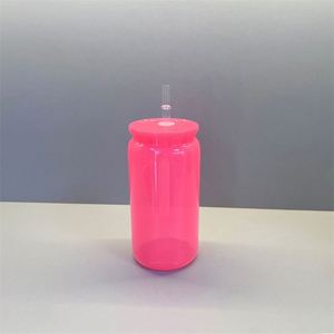 New Arrival Blanks Colored Christmas Glossy 16Oz Solid <b>Plastic</b> Can With Colored Lids and Straw for Dtf Stickers - Product Image 5