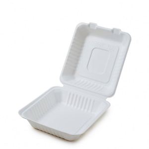 Boîte à lunch en bagasse de canne à sucre, type clamshell, biodégradable, jetable, pour repas à emporter - Product Image 1