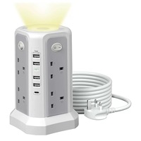 Mejor Precio, Regleta de Enchufes Recargable con 12 Tomas + 4 USB A + 1 Tipo C, Protector de Sobretensión, 10A de Corriente Nominal