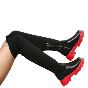 Bottes Z1234 populaires en tricot, montantes à talon épais avec fermeture éclair, pour femme, automne-hiver, rehaussantes - Product Image 1