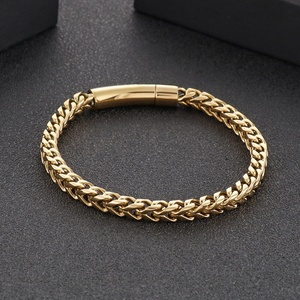 Bracelets unisexes personnalisés en acier inoxydable de haute qualité, plaqués or 18 carats, chaîne blé, pour les fêtes - Product Image 2