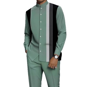 Costume décontracté pour <span class=keywords><strong>homme</strong></span> de <span class=keywords><strong>style</strong></span> rétro tie-dye, <span class=keywords><strong>chemise</strong></span> à col montant à manches longues <span class=keywords><strong>et</strong></span> <span class=keywords><strong>pantalon</strong></span> de <span class=keywords><strong>style</strong></span> ethnique, ensemble 2 pièces ODM - Product Image 5