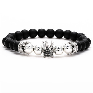 Micro CZ Crown Beads for Bracelet for Men &amp; Women 8mm Matte Black Ball Shape King &amp; <strong>Queen</strong> Matching Jewelry <strong>Gift</strong> for Couples - Product Image 5