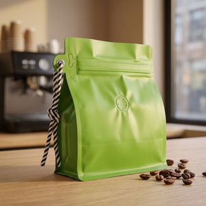 Bolsa de Embalaje de <span class=keywords><strong>Café</strong></span> Personalizada con Fondo Plano, Válvula Unidireccional y Cierre de Cremallera con Cuerda para Colgar, Bolsa de PE para Granos de <span class=keywords><strong>Café</strong></span> y Té - Product Image 3