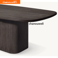 Table à manger sur piétement en chêne noir, table rectangulaire moderne en chêne massif rainuré pour 6 à 12 personnes