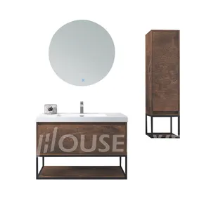 圆形发光二极管镜子铁艺术搁板现代浴室梳妆台侧柜