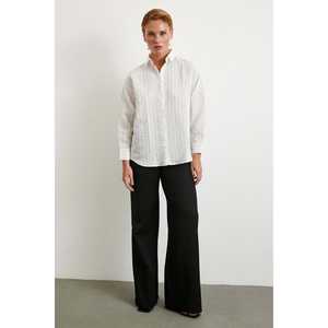 Camisa a Rayas de Algodón para Mujer, Blusa Blanca de Popelina Informal para el Día a Día con Botones - Product Image 5