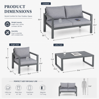 Moderne Outdoor-Möbel Aluminium-Sofa-Set Garten-Terrassen-Sofa KD-Struktur Wetterfeste Sektionalmöbel für Hinterhof und Hotel