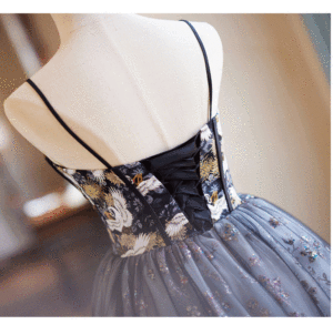 Черный Тюль Блестки Вышивка спагетти бретельки вечерние платья выпускное платье выпускного вечера - Product Image 3