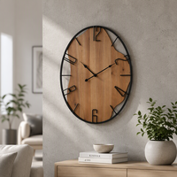 Jam Dinding Logam Gaya Nordik Aksen Rumah 45.72*3.81*59.69CM Oval Jam Dinding Kayu Hitam Dekorasi Rumah