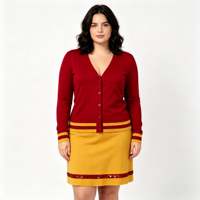 Ensemble deux pièces en maille à rayures, col en V, cardigan et jupe à sequins, grande taille pour femmes, tenue assortie pour dames, vente chaude