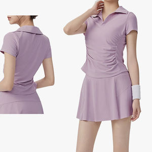 Conjunto de Dos Piezas con Cuello Polo y Manga Corta para Mujer, Personalizable, Cintura Ajustable, Ropa de Yoga Ligera, Transpirable, Antiexposición, Conjunto de Falda de Tenis - Product Image 1