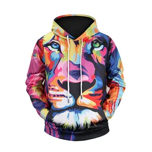 OEM Desain Disesuaikan Baru Pria Trendi Kasual Hewan Harimau Warna-warni Cetak 3d Hoodie Cetak Sublimasi