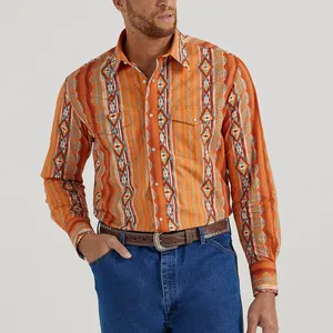 Camicia da Cowboy da Cowboy urbano da uomo a righe marrone a scatto con perle e perline