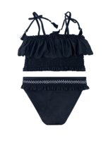 Maillot de bain deux pièces pour filles, ensemble bikini sans bretelles avec sangle tour de cou amovible