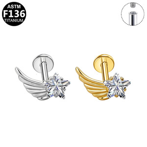 Titanium Star <b>Wing</b> Ear Studs 16G ASTM F136 Titanium Cartilage Jewelry Fashionable Simple Piercing <b>Earrings</b> - Product Image 5