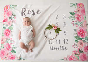 Photography Gift Soft Plush Newborn Baby Monthly Growth Floral Plush Swaddle Wrap Baby Milestone <strong>Blanket</strong> Fleece <strong>Memory</strong> <strong>Blanket</strong> - Product Image 2