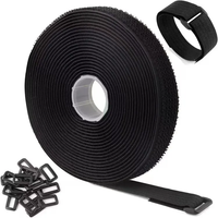 Sangle de fixation auto-agrippante noire réutilisable en nylon pour ruban fin, avec boucle adhésive sur le même côté et boucle en plastique