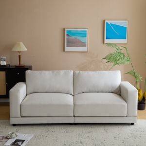 Modern Square Arm Sofa Set <b>Convertible</b> Sofa <b>Bed</b> Soft Fabric Upholstery Deep Cushions Sturdy Wooden Legs White for Living Room - Product Image 2