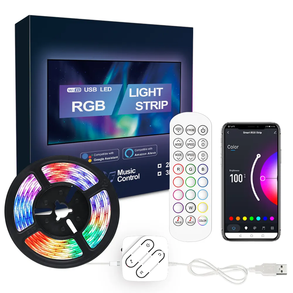 Dải Đèn Nền TV Dải Đèn Led Đồng Bộ Âm Nhạc Đèn RGB 3M Hoạt Động Với Google Và Alexa Trang Trí Phòng Khách
