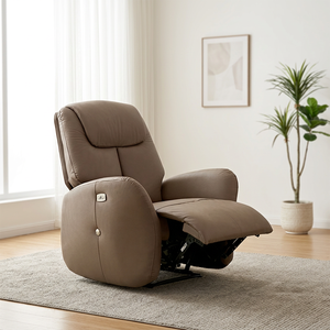 Fauteuil inclinable moderne en cuir marron avec base pivotante réglable en métal pour salon et mobilier de maison - Product Image 3