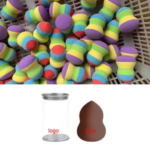 Customized Mould Low Moq Make Up Sponge Custom logo Blender Tear Drop Soft Jar box case package brown green purple color