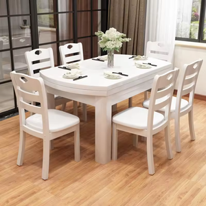 Mesa de Comedor y Sillas Clásicas de Madera Maciza, Juego de Comedor de Madera Duradero con Acabado en Nogal para el Hogar, Cocina y Muebles de Restaurante - Product Image 1