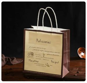 Bolsa de Papel Kraft Reciclable con Logotipo Personalizado Impreso en Offset para Comida para Llevar, Panadería, Embalaje de Galletas, Compras, con Asa Larga - Product Image 4
