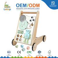 Porteur évolutif 2-en-1 en bois pour bébés et tout-petits avec tableau d'activités et siège