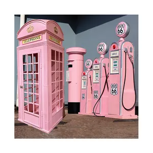 Wholesale Vintage Popular Metal Material London Style Red pink vintage Telephone Booth model For Outdoor indoor decoration