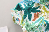 Tenue d'été de style coréen pour garçons, ensemble chemise en coton à imprimé floral et animaux, haut à manches courtes à col + pantalon court blanc